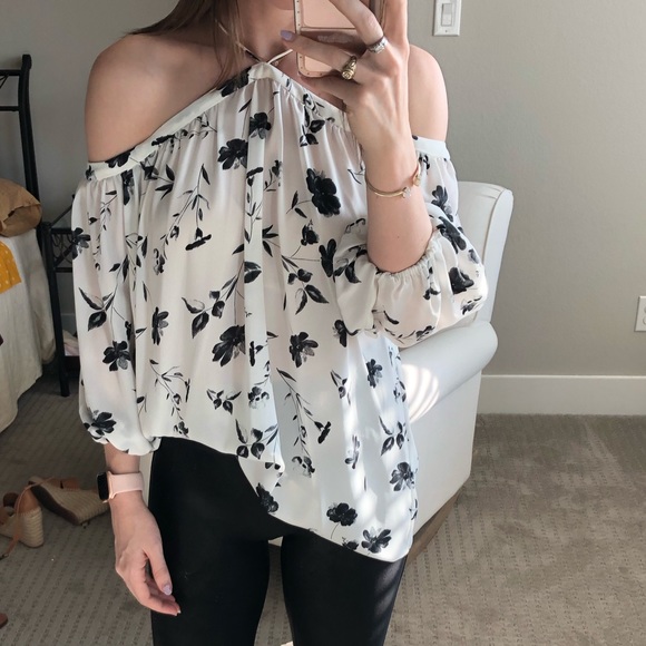 off the shoulder sheer chiffon blouse